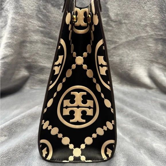 Tory Burch Black and White T Monogram Tote - Picture 3 of 8